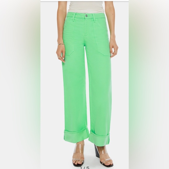 Free People X Mother Denim - Free People x Mother Snacks Smoothie Carpenter Wide Leg Jeans in Summer Green
